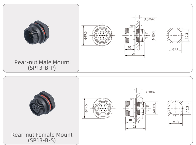SP13 Aviation Plug Threaded Plug Socket IP68 Waterproof Connector