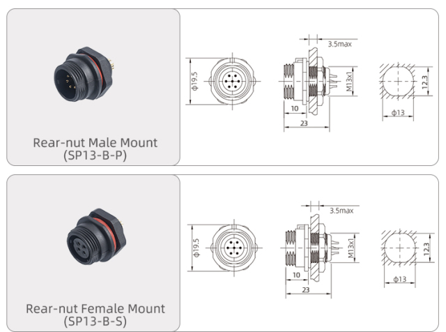 SP13 Aviation Plug Threaded Plug Socket IP68 Waterproof Connector