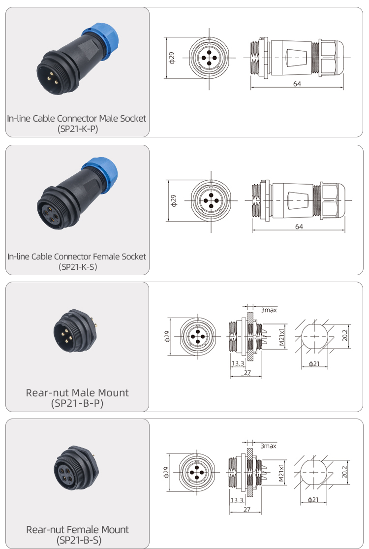 SP21 Aviation Plug IP68 Waterproof Circular Connector