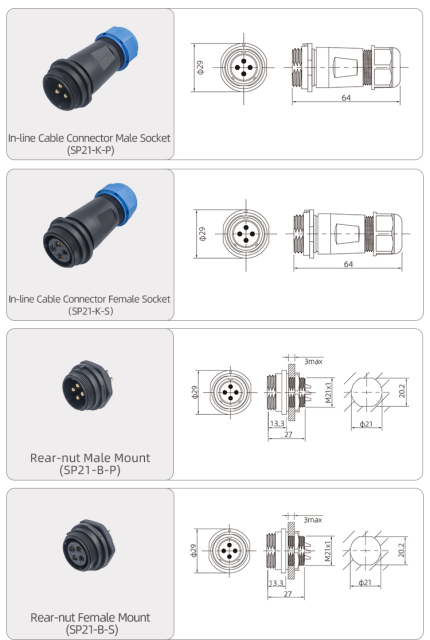 SP21 Aviation Plug IP68 Waterproof Circular Connector