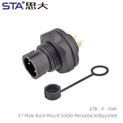 E7 Male Back Mount Solder Receptacle (Bayonet) with Dustcover