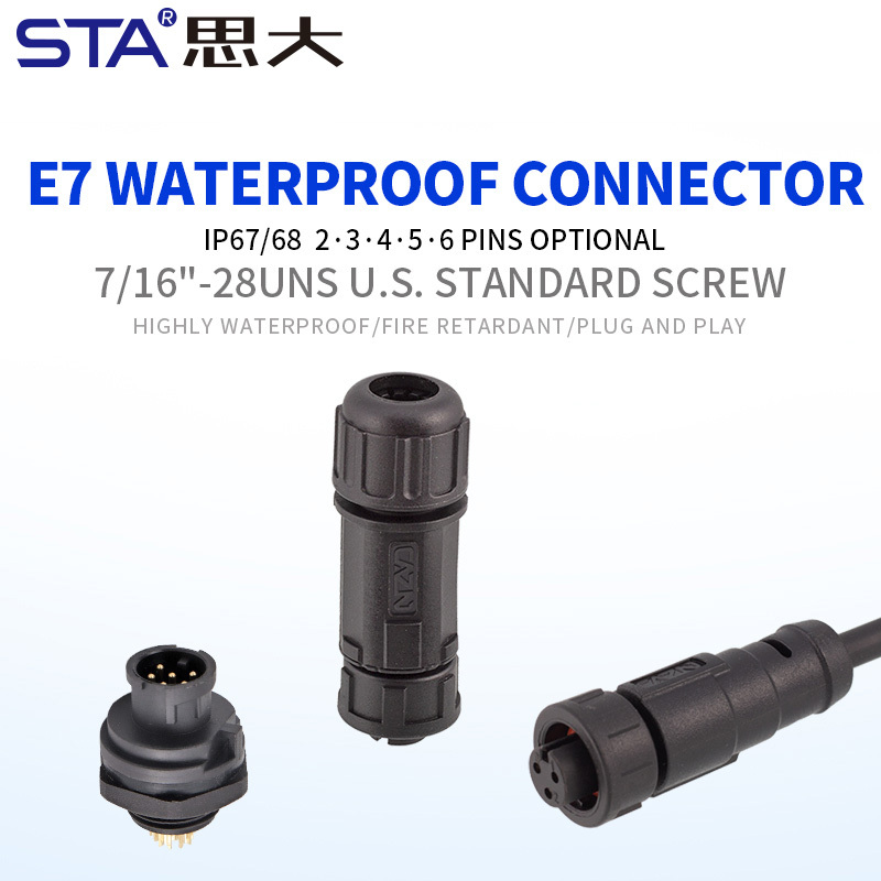 E7 7/16''Screw Field Assemble/Overmolded Plug Waterproof Cable Connector