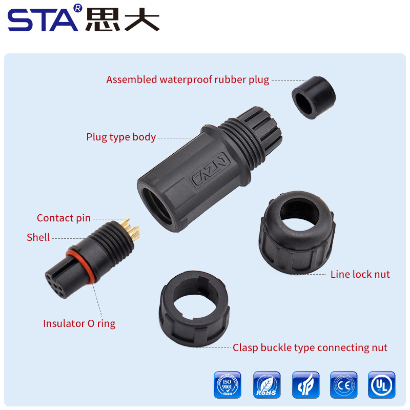E7 7/16''Screw Field Assemble/Overmolded Plug Waterproof Cable Connector