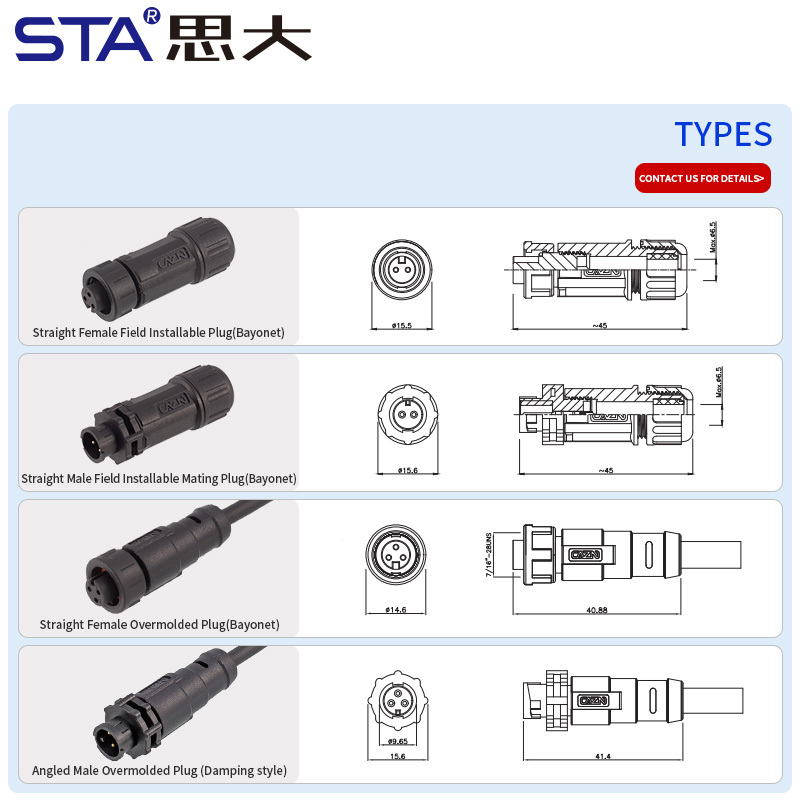E7 7/16''Screw Field Assemble/Overmolded Plug Waterproof Cable Connector