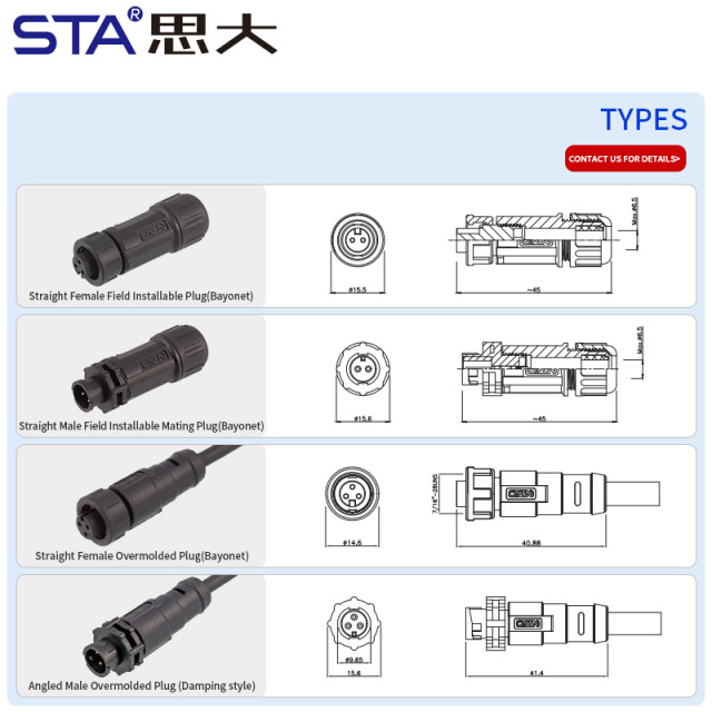 E7 7/16''Screw Field Assemble/Overmolded Plug Waterproof Cable Connector