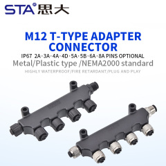 M12 T-Type Metal/Plastic Adapter Connector IP67 Waterproof
