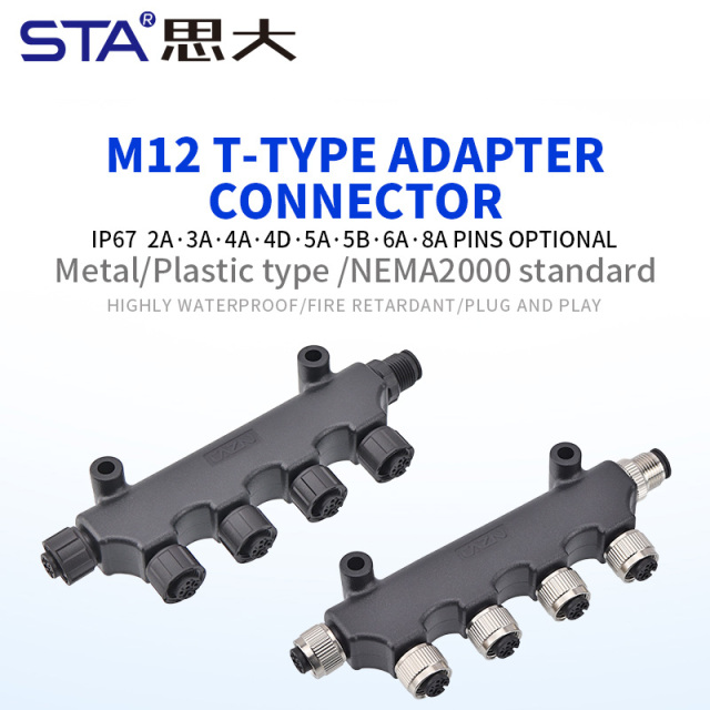 M12 T-Type Metal/Plastic Adapter Connector IP67 Waterproof