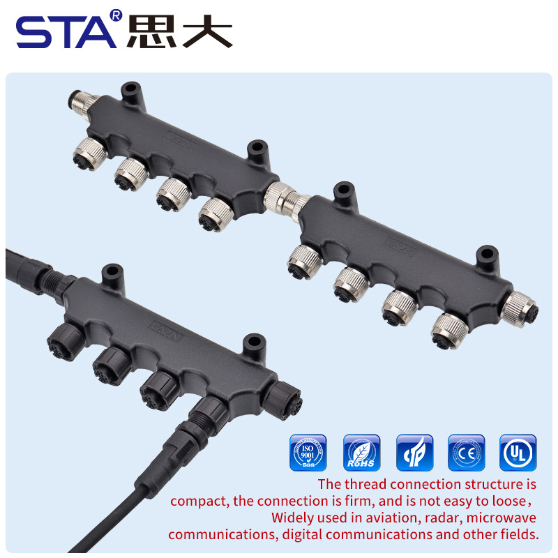 M12 T-Type Metal/Plastic Adapter Connector IP67 Waterproof
