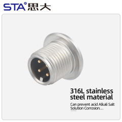 M12 Glass sintered sealed sensor connector 316L, 4/5 contacts