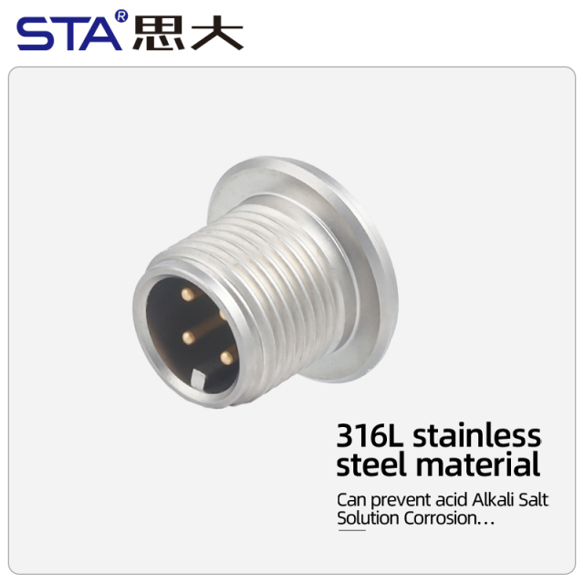 M12 Glass sintered sealed sensor connector 316L, 4/5 contacts