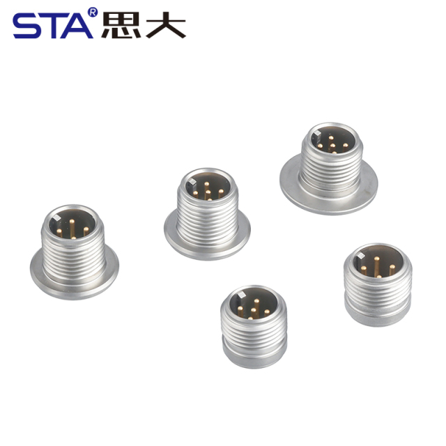 M12 Glass sintered sealed sensor connector 316L, 4/5 contacts