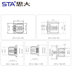 M12 Glass sintered sealed sensor connector 316L, 4/5 contacts