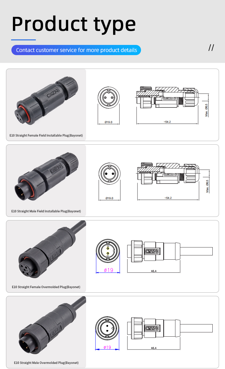 E10 5/8"-27UNS Bayonet IP67 Field Installable Overmolded Plug Waterproof Connector