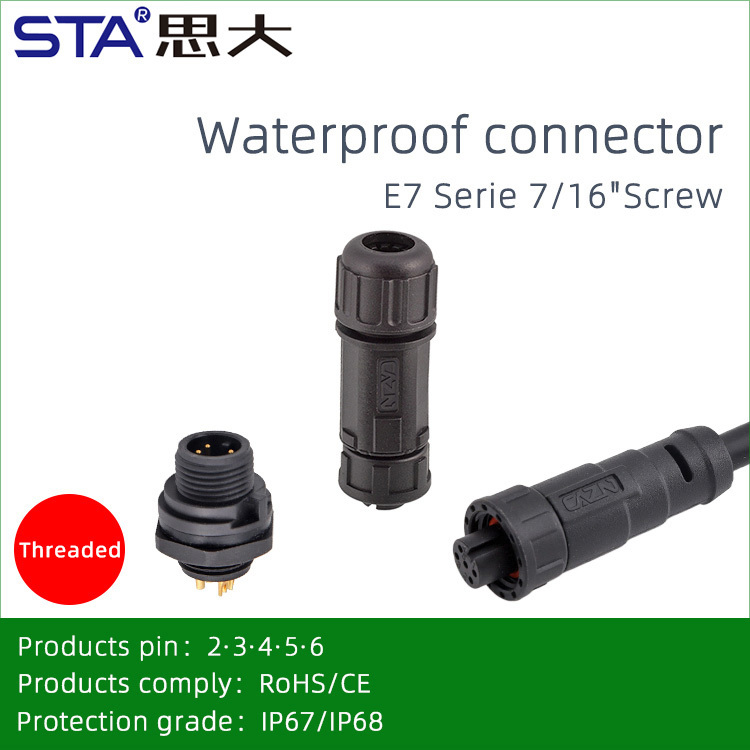 E7 7/16"-28UNS Screw Threaded IP67 Overmolded Plug Waterproof Connector