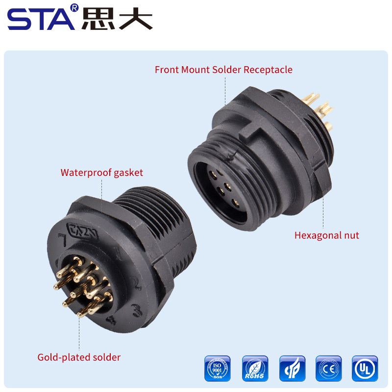 E10 5/8"-27UNS Screw Threaded Panel Mount Socket Waterproof Connector IP67