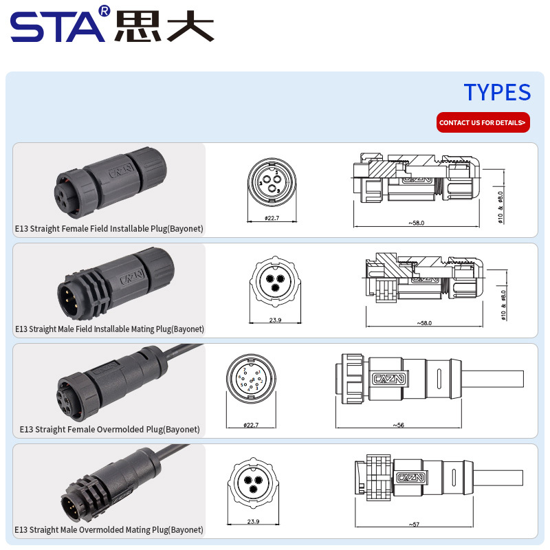 E13 13/16"-28UNS bayonet waterproof connector IP67/IP68