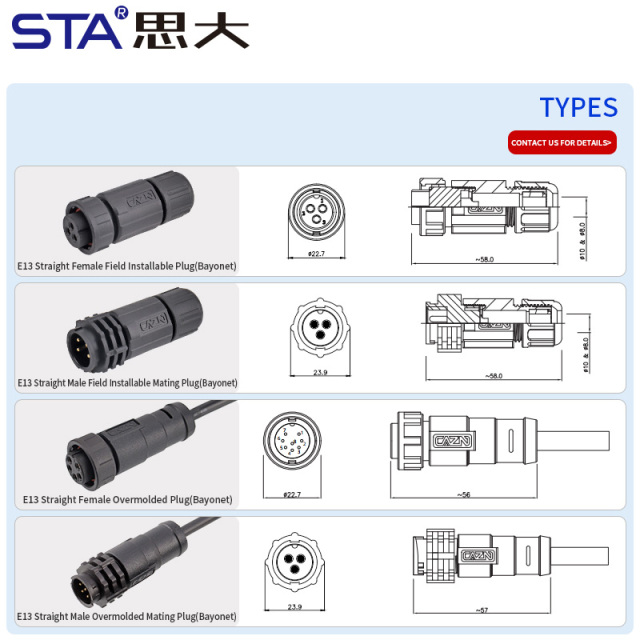 E13 13/16"-28UNS bayonet waterproof connector IP67/IP68