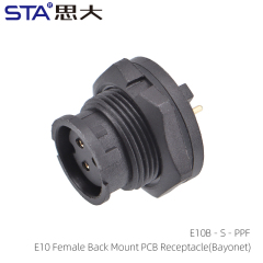 E10 Female Back Mount PCB Receptacle(Bayonet)