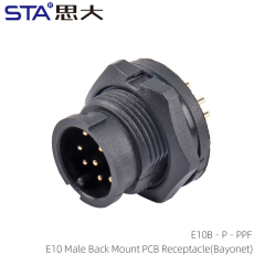 E10 Male Back Mount PCB Receptacle(Bayonet)