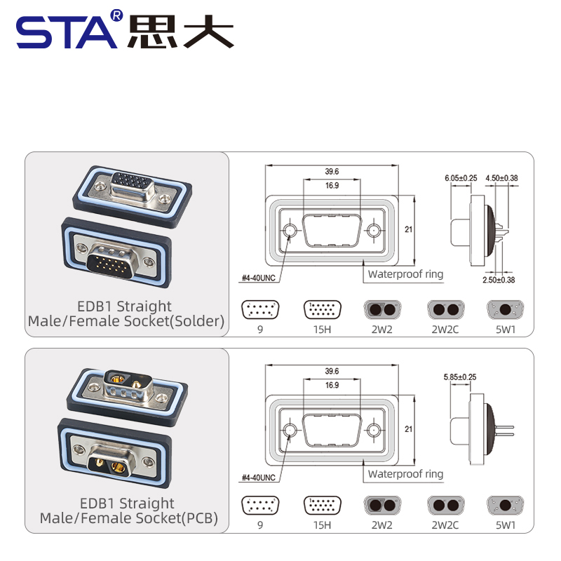 E-DB9 Waterproof D-SUB Connector IP65 / IP67