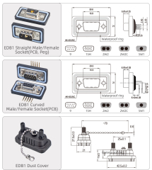 E-DB9 Waterproof D-SUB Connector IP65 / IP67