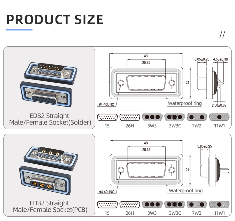 E-DB15 IP67 Waterproof D-SUB Connector Male Female Socket