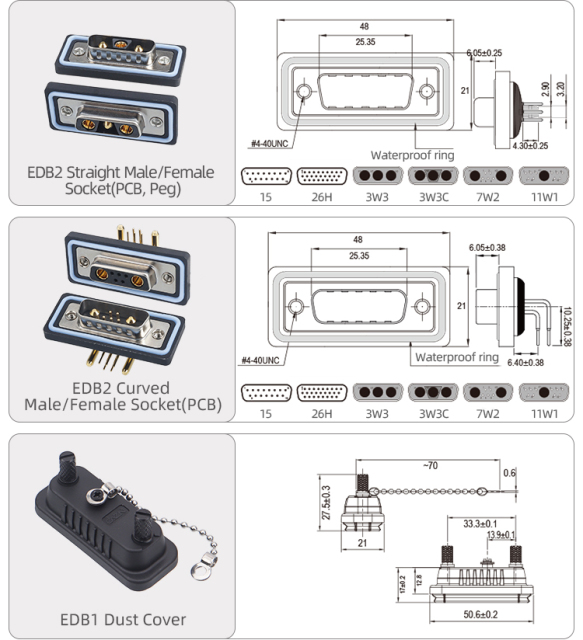 E-DB15 IP67 Waterproof D-SUB Connector Male Female Socket