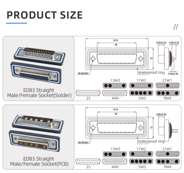 EDB25 44Pin IP67 waterproof D-SUB Socket connector