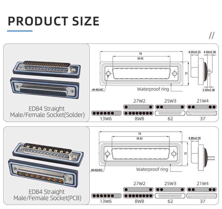 EDB37 62pin Signal Receptacle IP67 Waterproof Connector