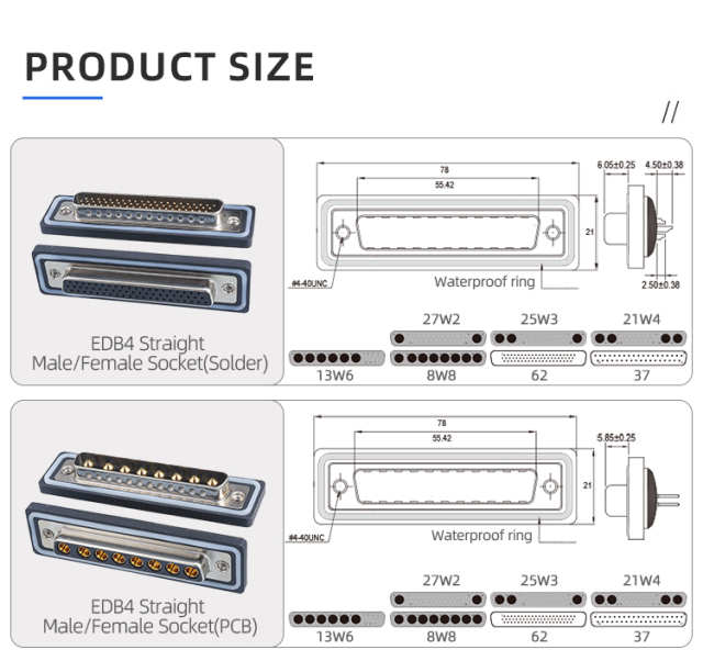 EDB37 62pin Signal Receptacle IP67 Waterproof Connector