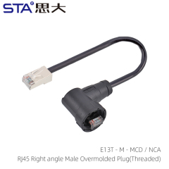Unshielded RJ45 Right-Angle Male Overmolded Plug (Threaded)