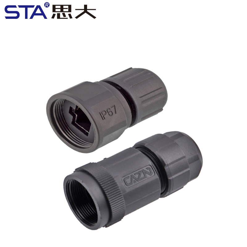 RJ45 Straight Male Plastic Plug Threaded CAT5e CAT6a Waterproof Connector
