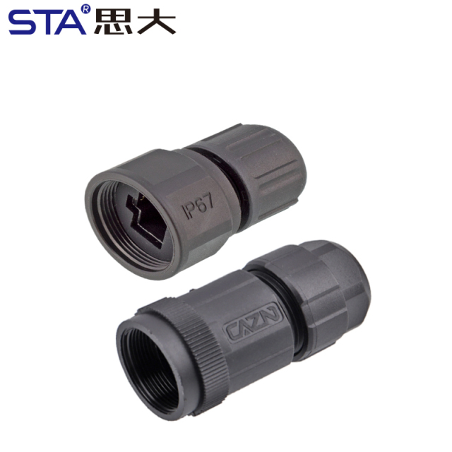 RJ45 Straight Male Plastic Plug Threaded CAT5e CAT6a Waterproof Connector