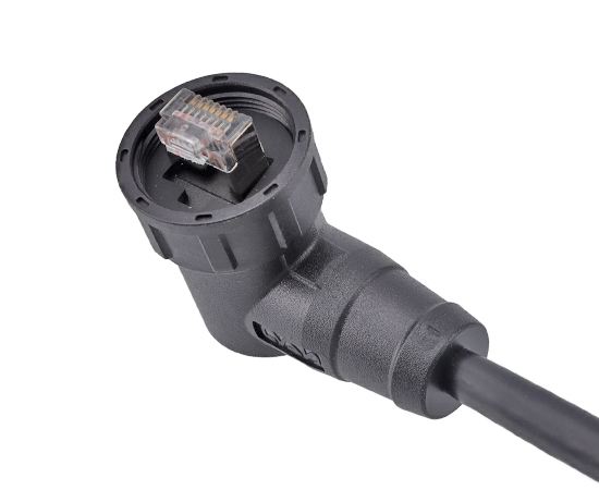 RJ45 IP67 Waterproof Connector Threaded Right Angle Male Plug