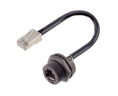 RJ45 IP67 Threaded Back Mount Receptacle with Cable