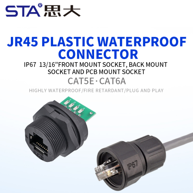 RJ45 IP67 Plastic Waterproof Threaded Receptacle