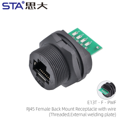 RJ45 Female Back Mount Receptacle with wire (External welding plate)