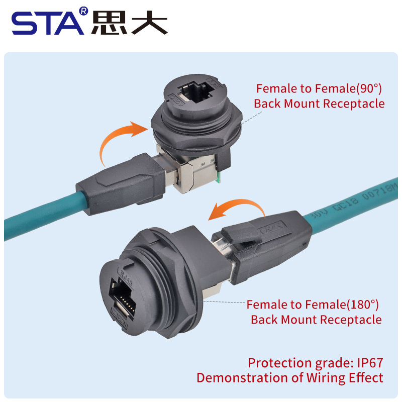 RJ45 Bayonet Female Back Mount Receptacle IP67 Waterproof