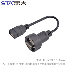 USB Female to Male Overmolded Cable (Threaded)