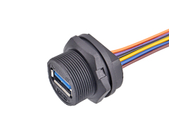 USB Female Back Mount Receptacle with wire(Threaded)