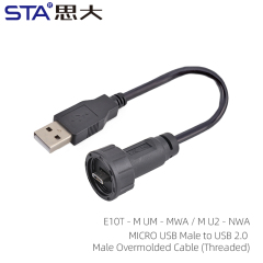 Micro USB Male to USB 2.0 Male Overmolded Cable (Threaded)