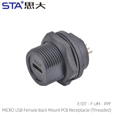 Micro USB Female Back Mount PCB Receptacle (Threaded)