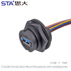 USB Female Back Mount Receptacle with wire(Bayonet)