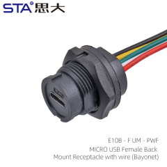 MICRO USB Female Back Mount Receptacle With Wire(Bayonet)