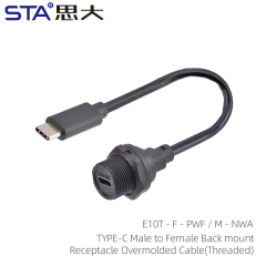 TYPE-C 3.0 Male to Female Back mountReceptacle Overmolded Cable(Threaded)