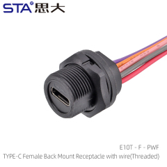 TYPE-C Female Back Mount Receptacle with wire(Threaded)