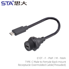 TYPE-C 3.1 Male to Female Back mountReceptacle Overmolded Cable(Threaded)