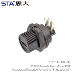 TYPE-C Female Back Mount Angled PCB Receptacle (Threaded)
