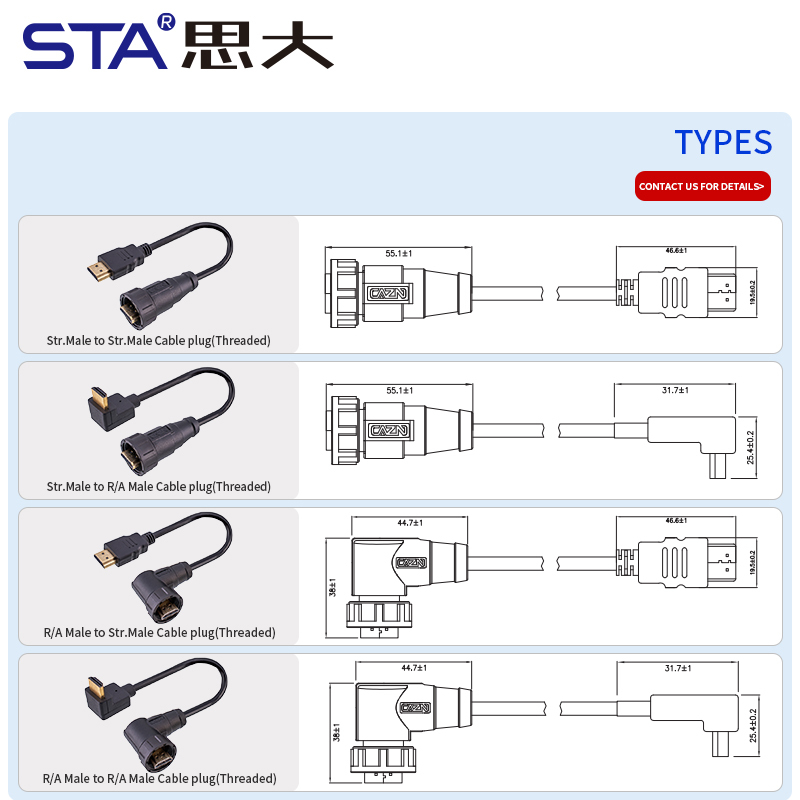 HDMI Waterproof Threaded Overmolded Plug Cable IP67 (4K / 8K)