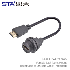 HDMI Female Back Panel Mount Receptacle to Straight Male Cable (Threaded)